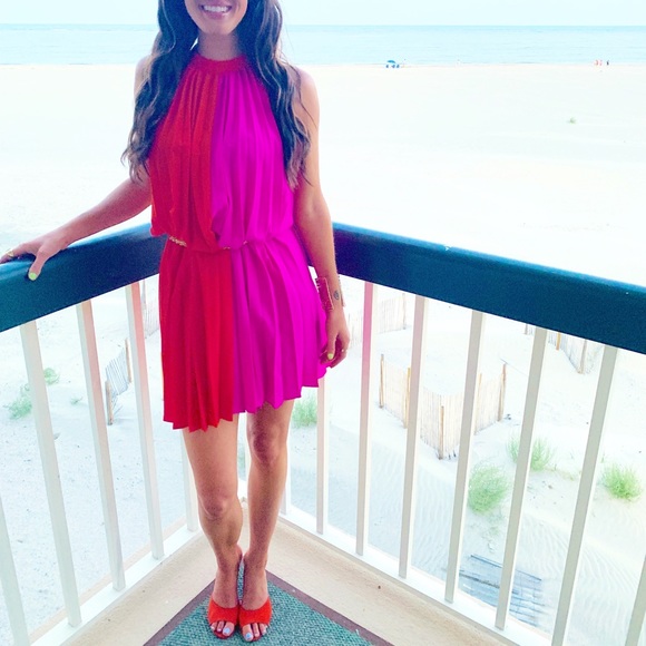 LAST ONE Fuchsia + Red Color Block Swing Dress - Picture 5 of 5